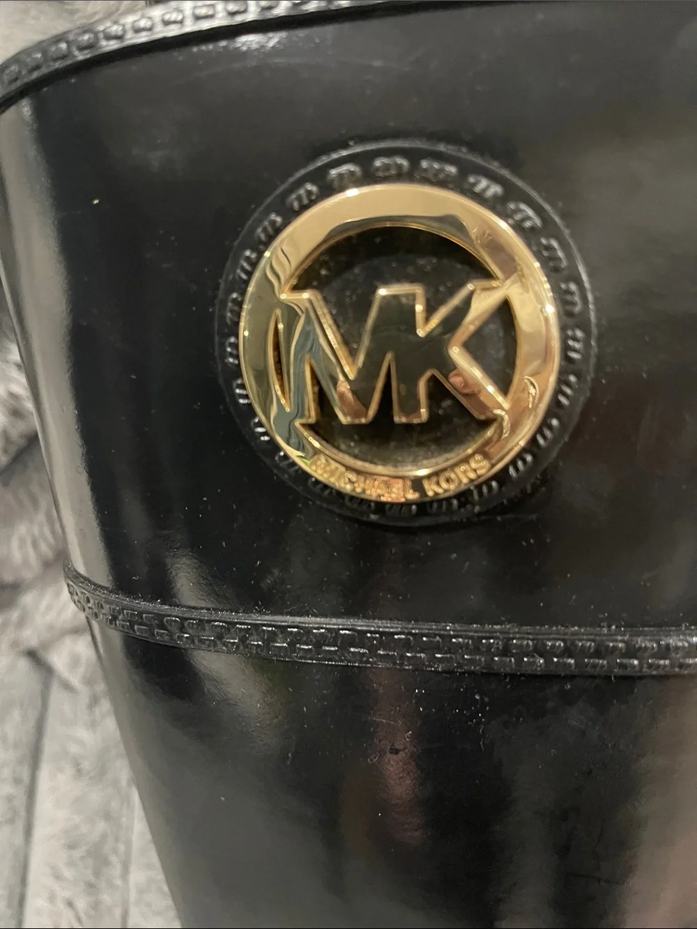 Michael Kors Black Patent Rain Boots with Gold Logo